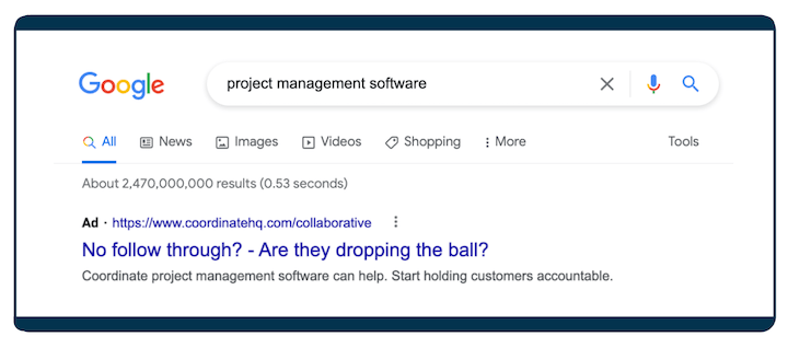 Google 광고의 예 - coordinatehq 광고