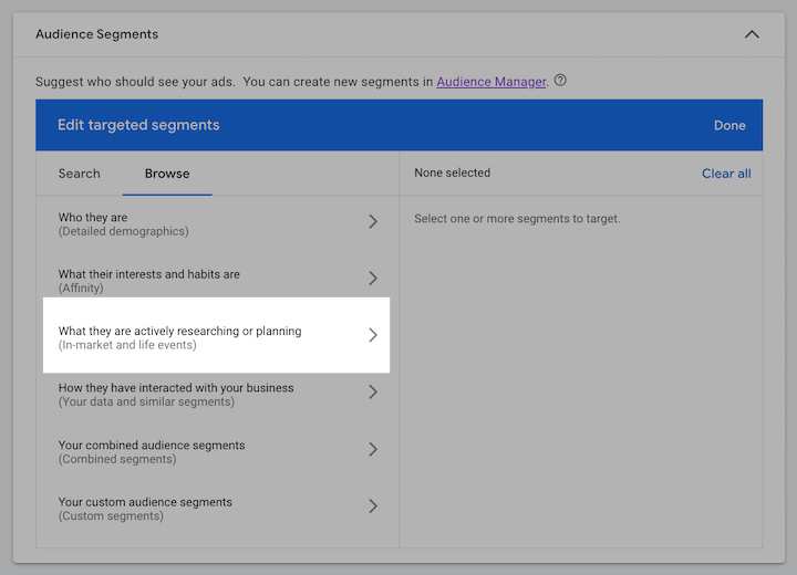 قطاعات إعلانات جوجل في السوق