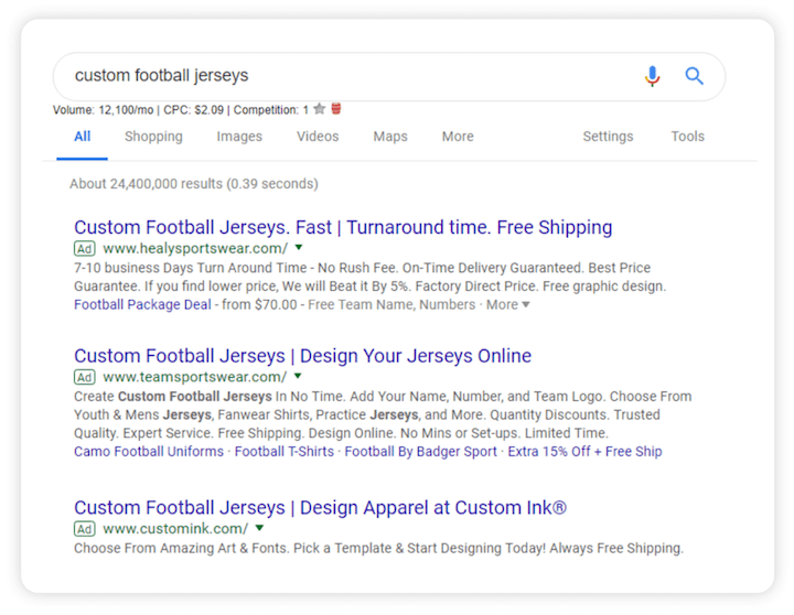 hasil iklan berbayar untuk kaus sepak bola khusus