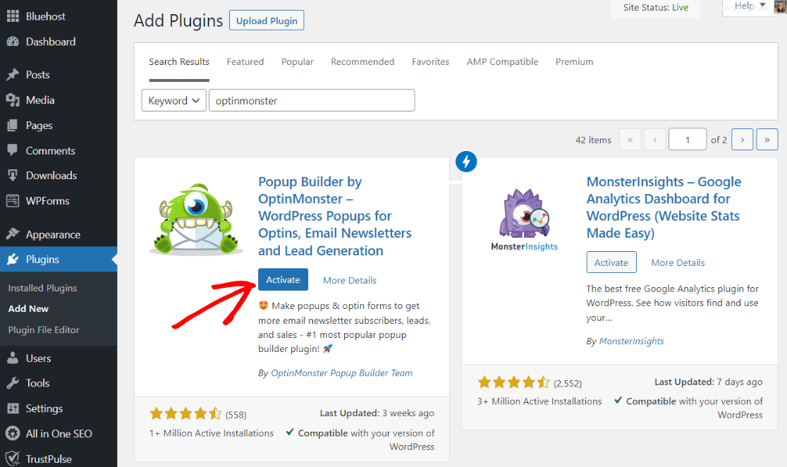 قم بتنشيط OptinMonster