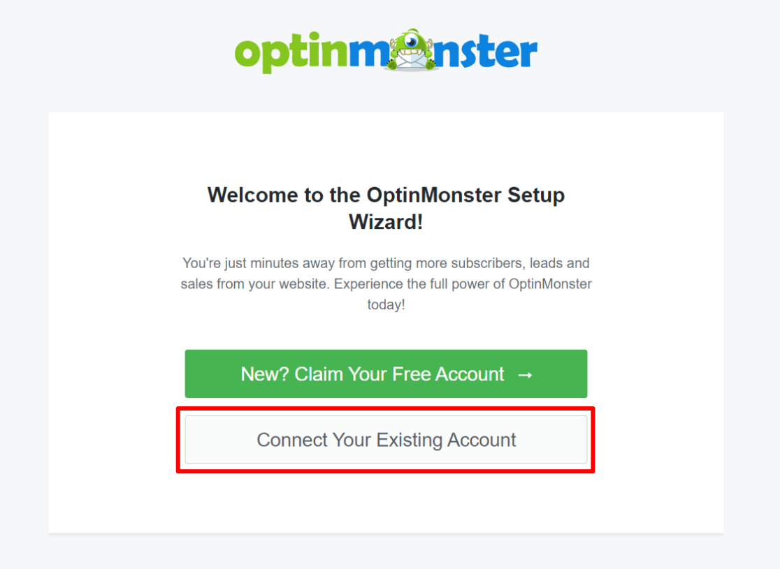 قم بتوصيل حساب موجود في OptinMonster