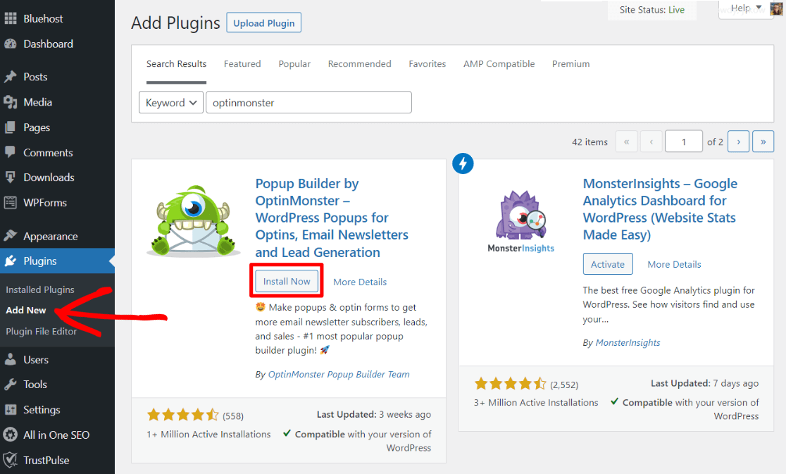 قم بتثبيت البرنامج المساعد OptinMonster