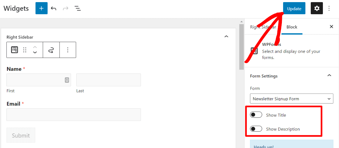 اختر خيارات WPforms لتضمين عنصر واجهة المستخدم