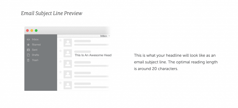 Exemplu de previzualizare a liniilor de subiect ale e-mailului