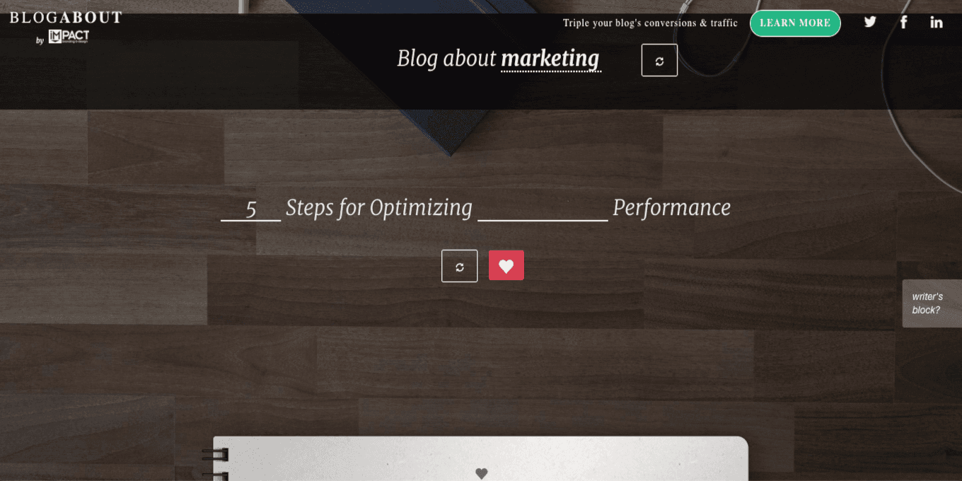 Impact 블로그 제목 생성기의 홈페이지