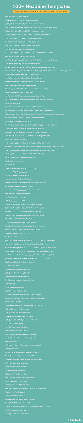헤드라인을 위한 100개 이상의 다양한 템플릿 목록