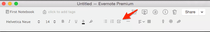 Evernote의 체크리스트 버튼 스크린샷