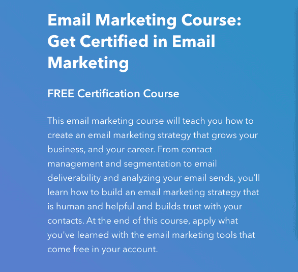 Certificazione di email marketing HubSpot