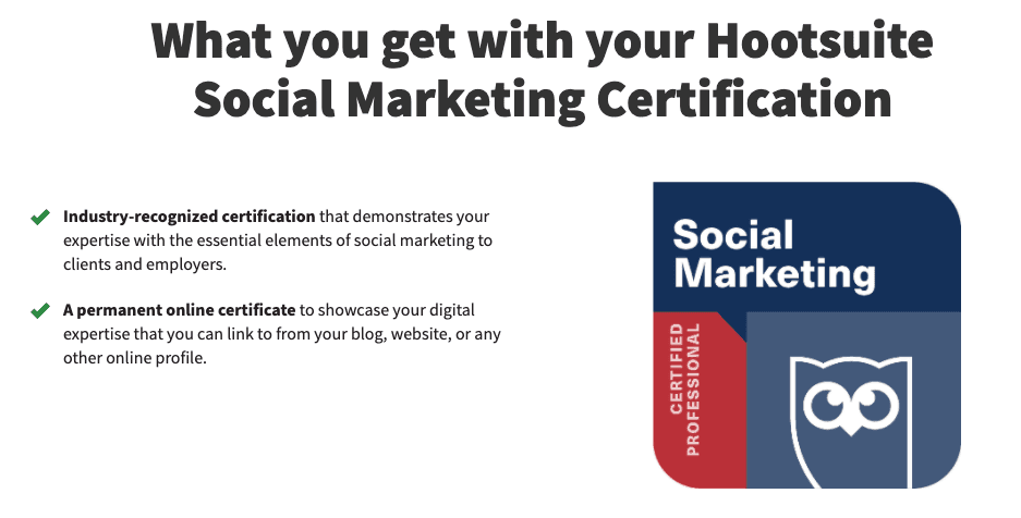 Certificazione di marketing sociale di HootSuite