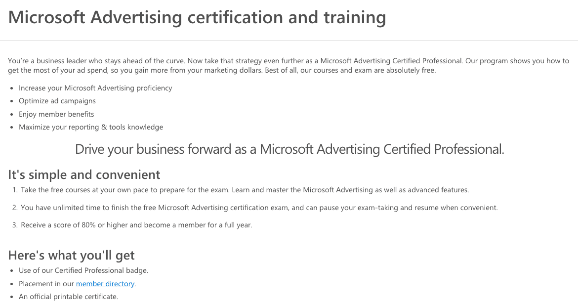 Certificazione e formazione pubblicitaria Microsoft