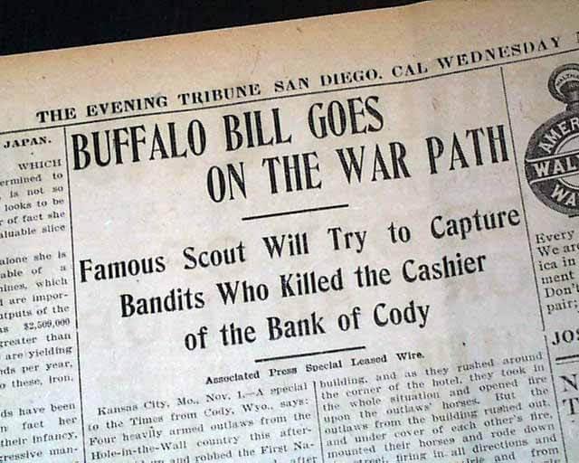 Titlul ziarului „Buffalo Bill Goes on the War Path”.