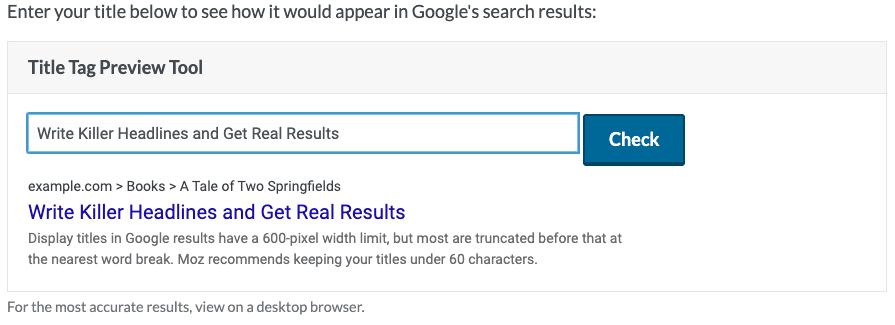 Ejemplo de etiqueta de título de Moz