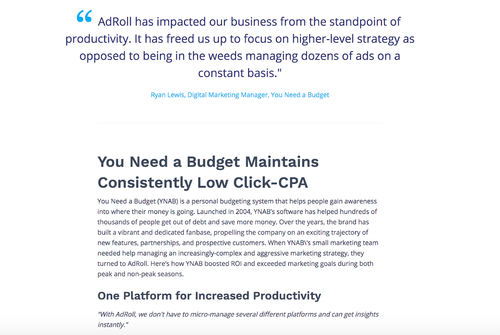AdRoll 案例研究示例。