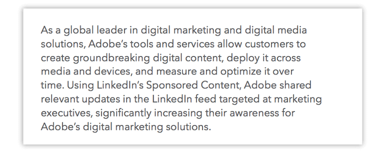 Adobe 的 LinkedIn 案例研究示例。