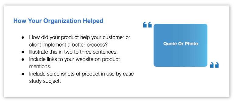 概述您的組織如何在案例研究示例中提供幫助。