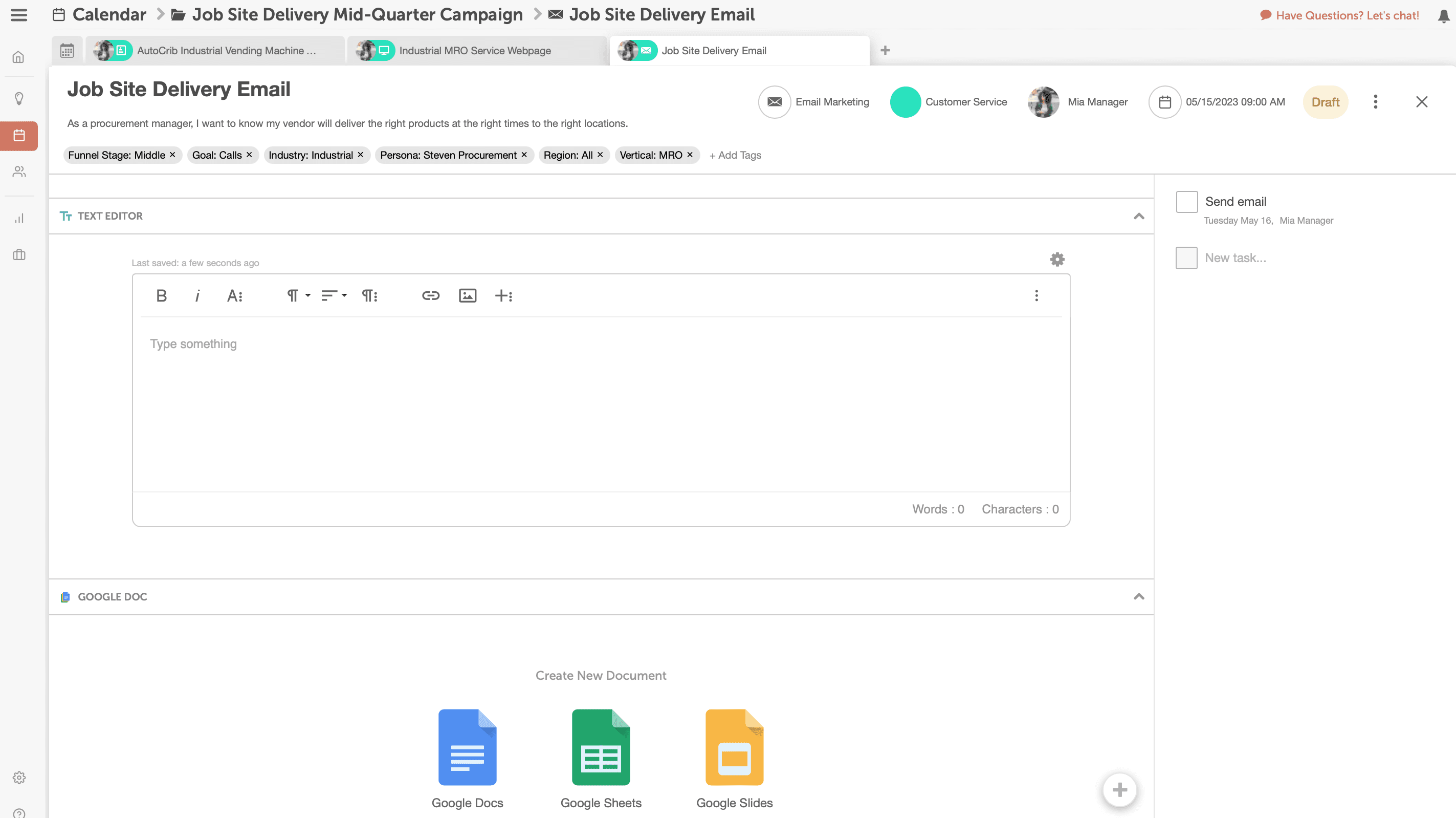 editor de texto do pacote de marketing e integração do google docs