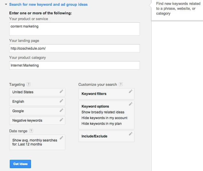 Google Adwords-Keyword-Planer für Content-Marketing-SEO