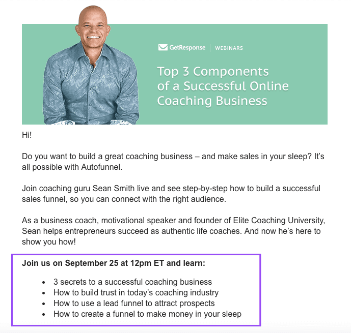 Email penjangkauan webinar GetResponse