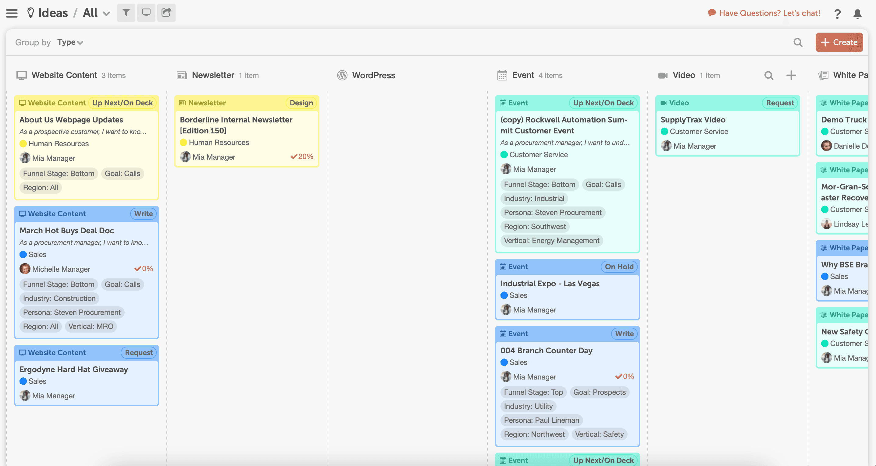CoScheduleのアイデアボード
