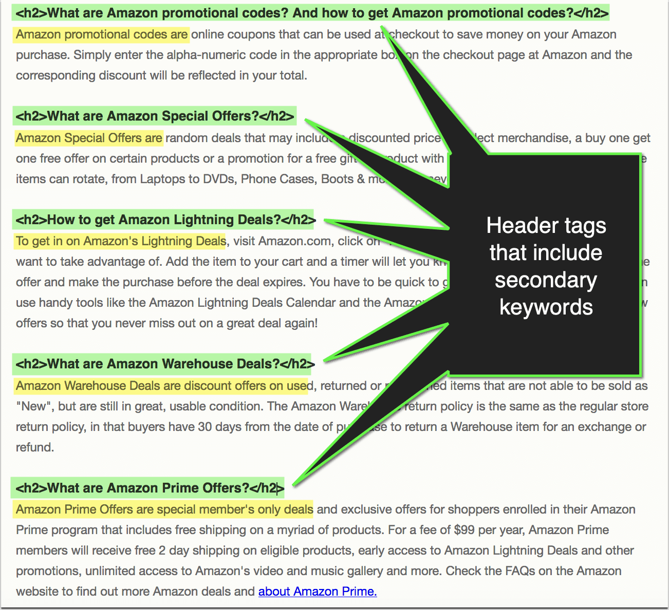 带有次要关键字的标题标签
