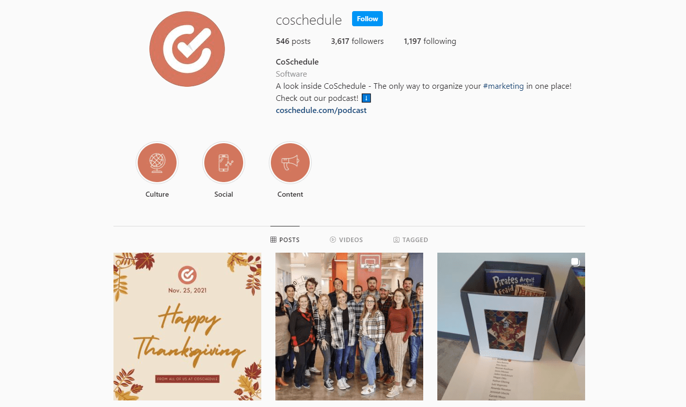 CoSchedule Instagram 個人資料