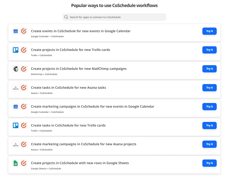 CoSchedule używa przepływu pracy