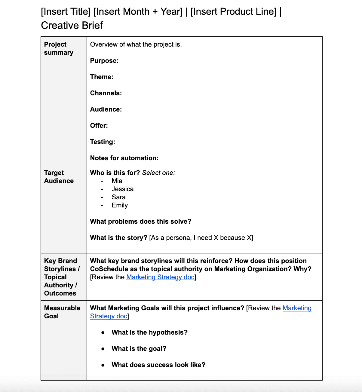 Kreatywny krótki szablon