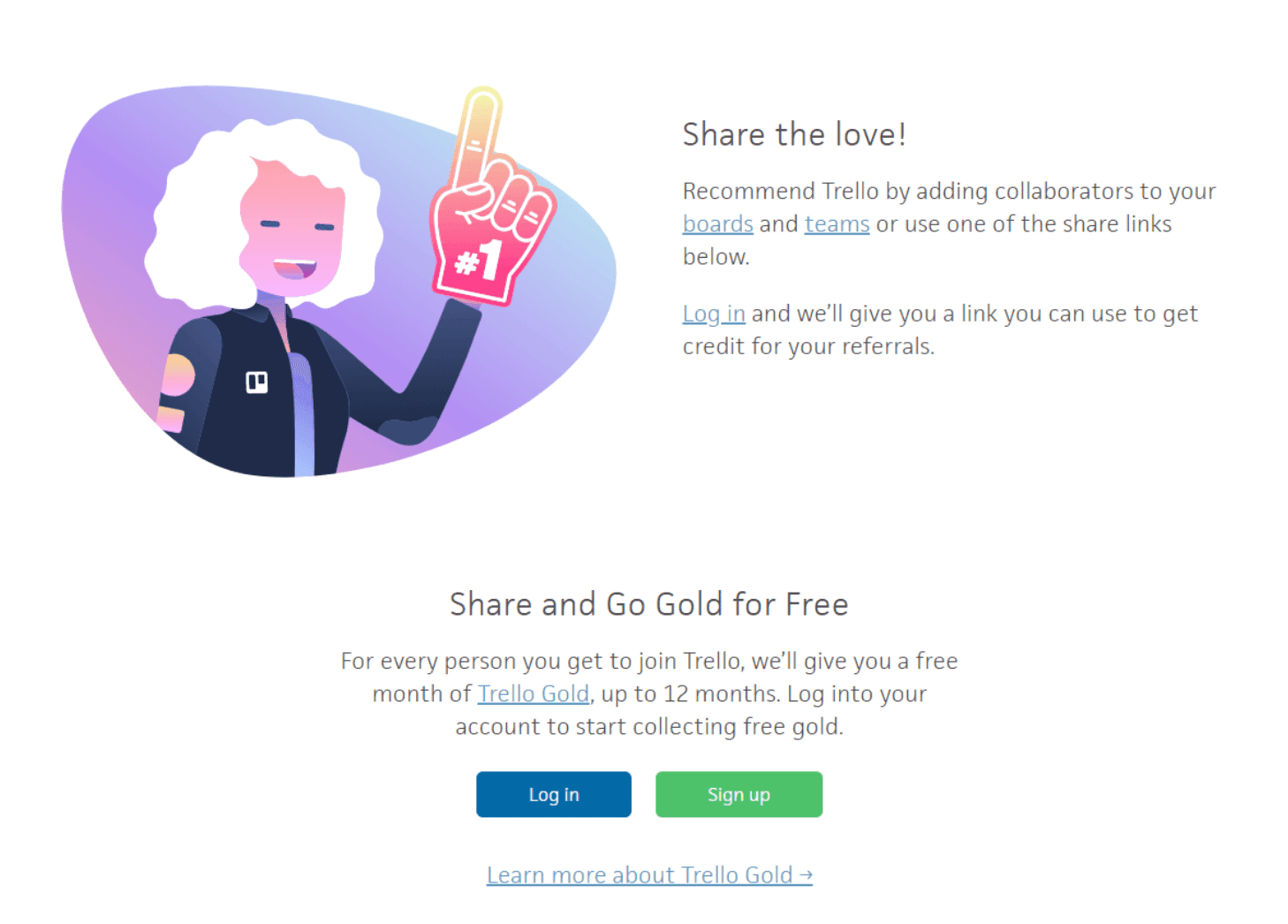 Пример Trello с просьбой поделиться своим продуктом с другими