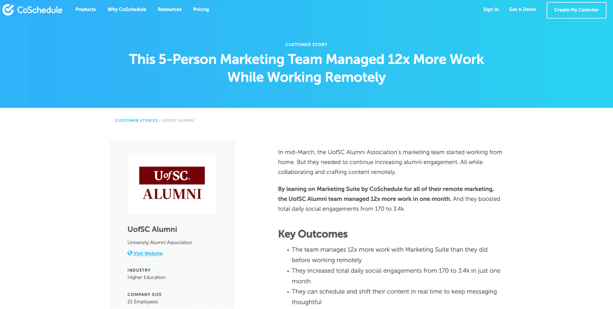 CoSchedule'den verimliliğin nasıl artırılacağına ilişkin bir vaka çalışması örneğinin ekran görüntüsü