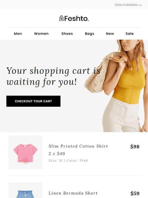 Festo'dan, müşterilere sepetlerinde kalan ürünleri hatırlatan, terk edilmiş sepet e-postası örneği