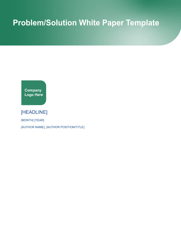 問題/解決方案白皮書模板首頁示例。