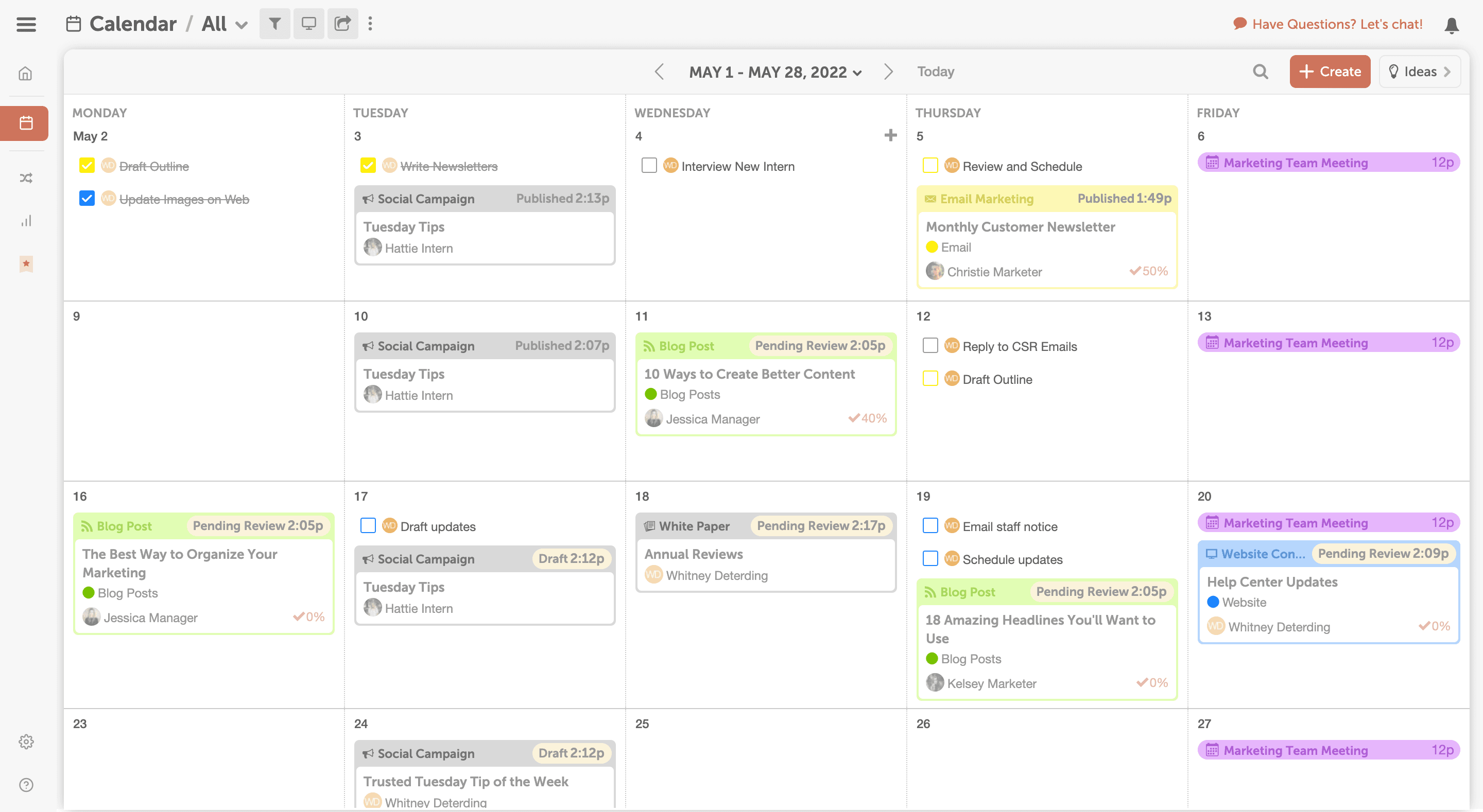 Przykład kalendarza marketingowego CoSchedule