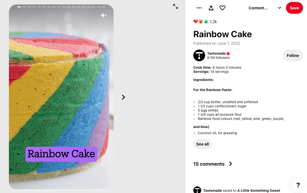 Esempio di un perno; Post di Tastemade su Rainbow Cake