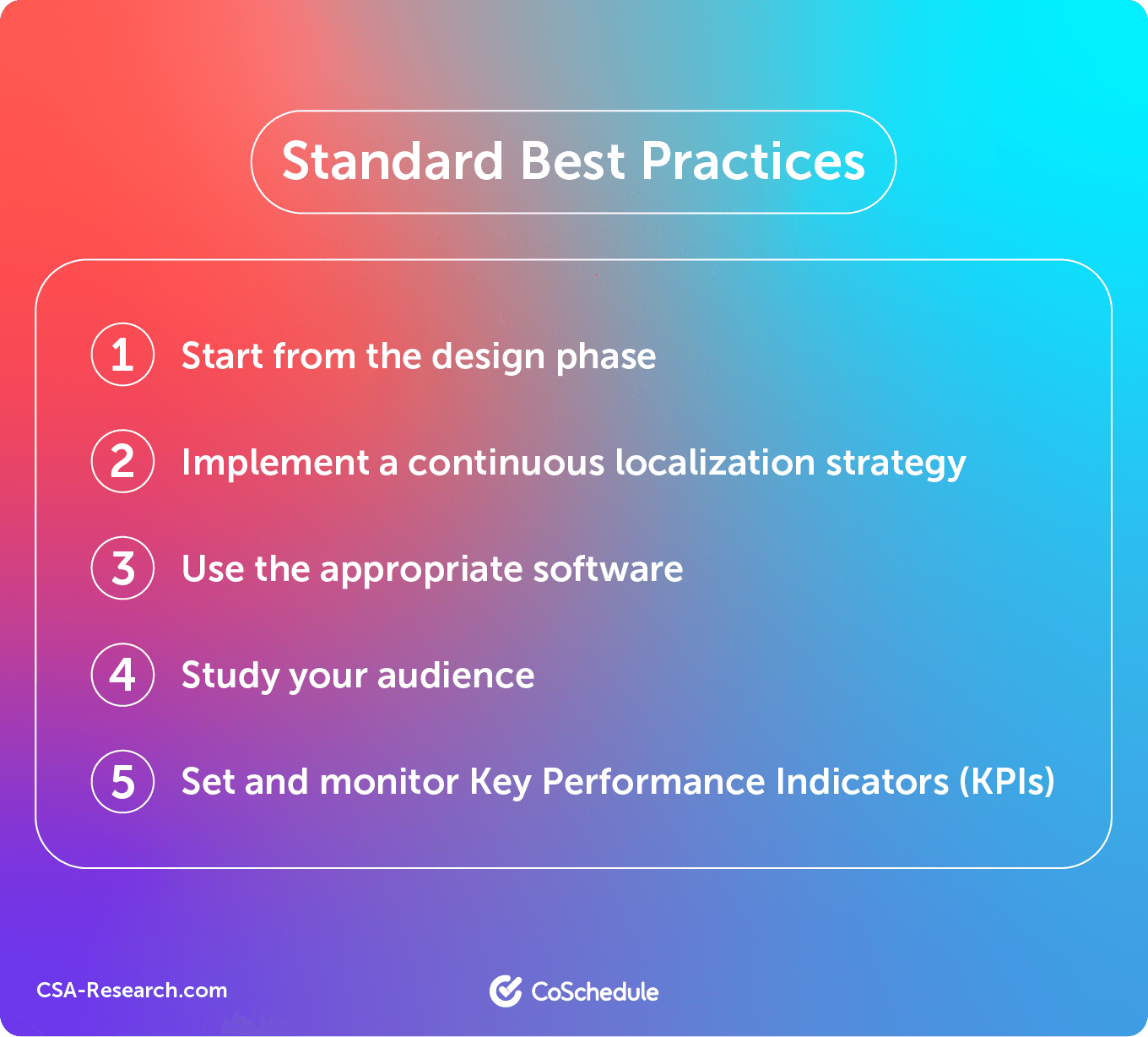 本地化的 5 个标准最佳实践概览列表