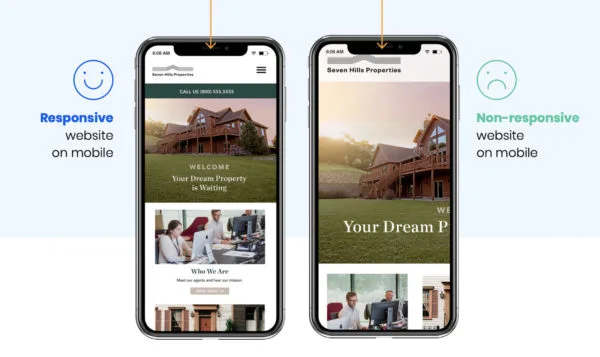 пример веб-сайта, адаптированного для мобильных устройств, и веб-сайта, не адаптированного для мобильных устройств