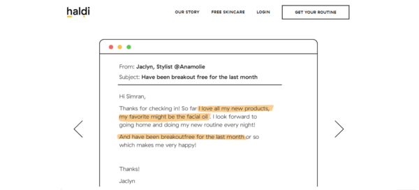 Bukti sosial Haldi terdiri dari testimonial