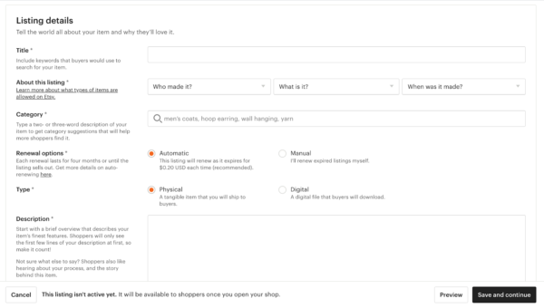 zakładanie sklepu Etsy — szczegóły oferty