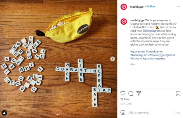 al realizar la comercialización de su juego de mesa, asegúrese de prestar atención, y utilizar, las tendencias actuales o las noticias como lo hizo GPI durante la cuarentena.