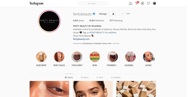 Fenty BeautyのInstagramページ