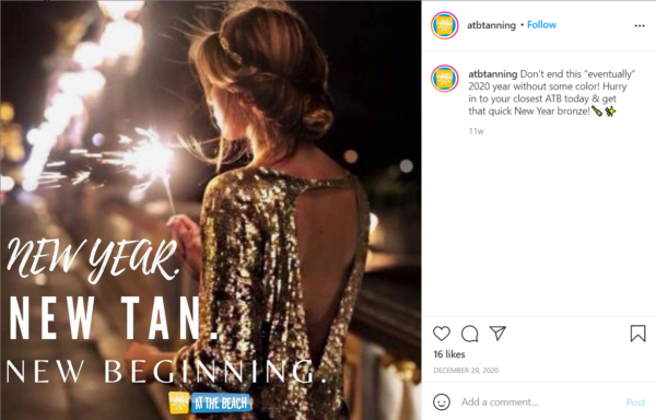 インスタグラムを活用したビーチ日焼けサロンマーケティング - 年明けの投稿