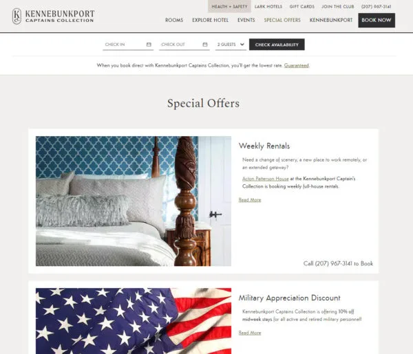 marketing bed and breakfast czasami oznacza oferowanie ofert specjalnych i zniżek, takich jak te oferty za tygodniowe stawki i zniżki wojskowe