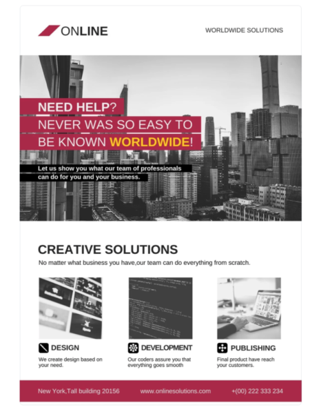 selebaran dengan blok warna di atas gambar