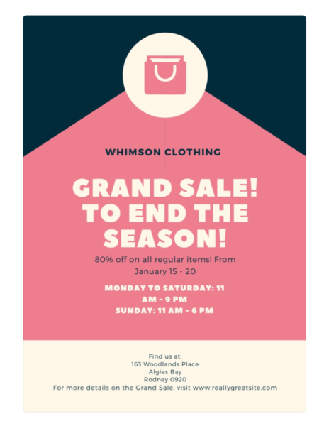 selebaran yang mengiklankan penjualan dan mengundang orang ke toko