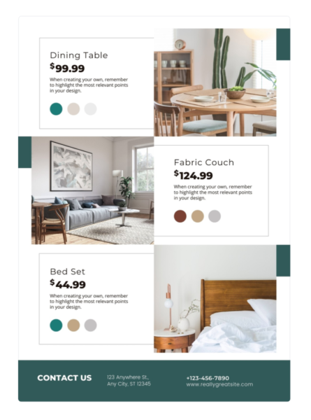 selebaran dengan harga dan opsi dicatat dengan jelas