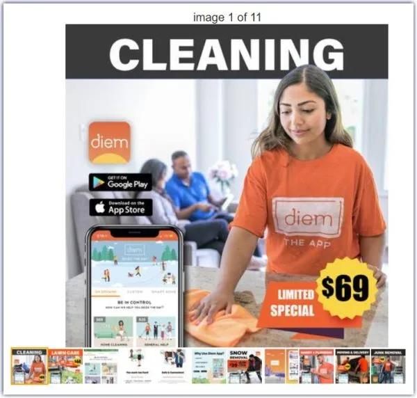 Diem Flyer w reklamie Craigslist z logo, kolorami marki i specjalnymi cenami