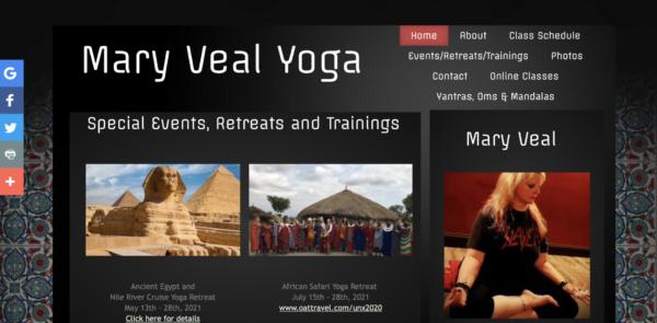 Die Website von Mary Veal bietet Informationen zu ihren internationalen Retreats