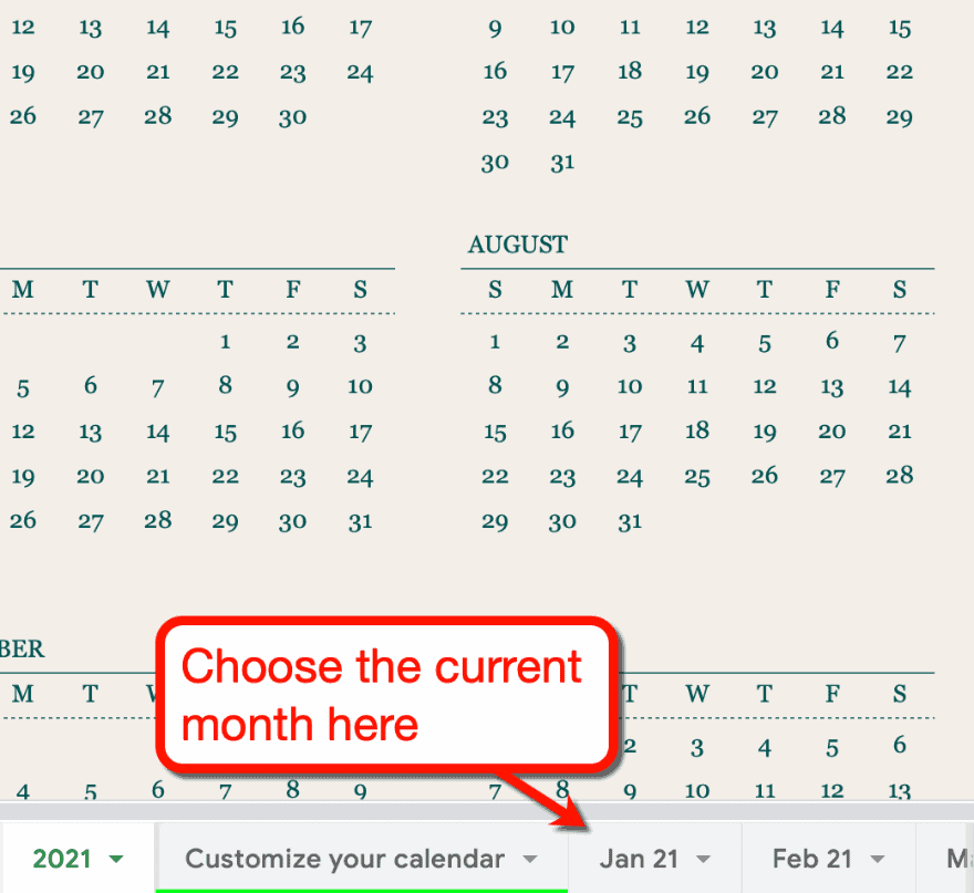 Calendarul lunii curente