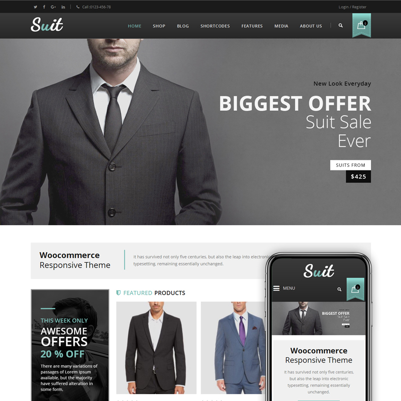 Suit - Erkek Moda Mağazası WooCommerce Teması