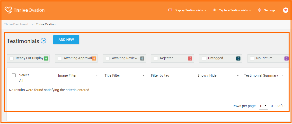 Thrive Ovation Review - Tableau de bord Thrive Ovation Review- Dashboard