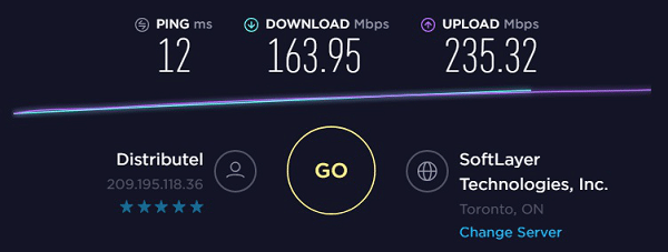 Test de vitesse versCA IP2 - 209.195.118.36